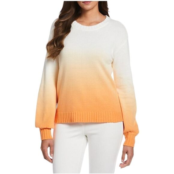 Ella Rafaella Ombre Pullover Sweater Mock Orange White Knit Size XL - Picture 1 of 10